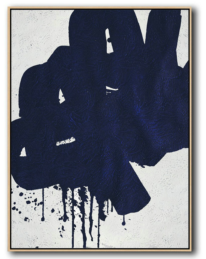 Extra Large Abstract Painting On Canvas,Buy Hand Painted Navy Blue Abstract Painting Online,Hand Paint Large Clean Modern Art #R9S7